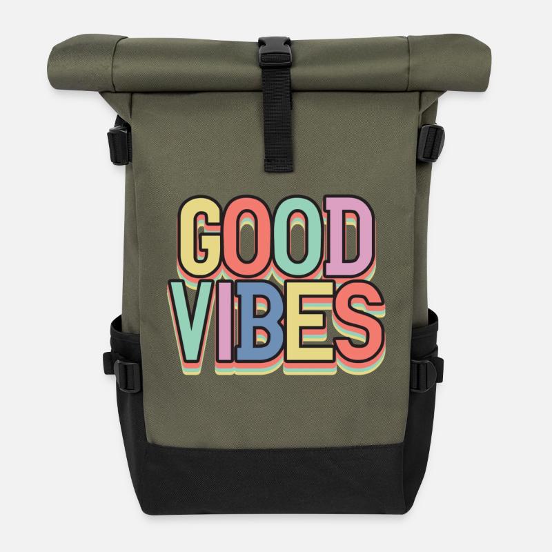 Gute Vibes Pastell Retro - Rolltop Rucksack - Olive/Schwarz