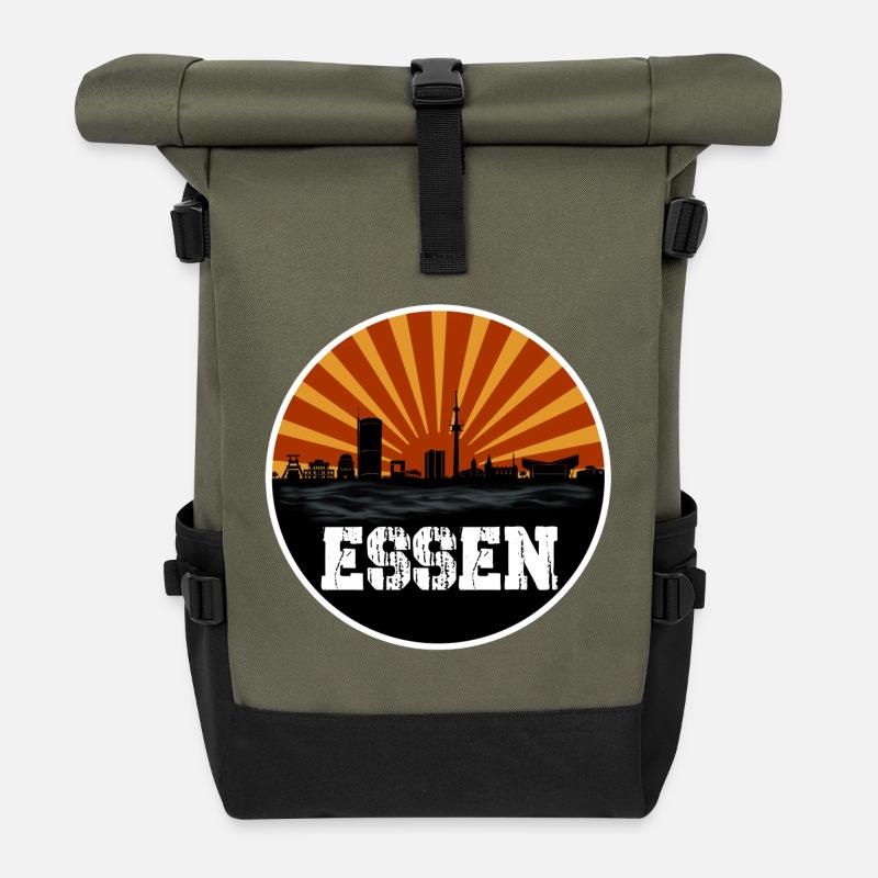 Essen Retro Skyline - Rolltop Rucksack - Olive/Schwarz