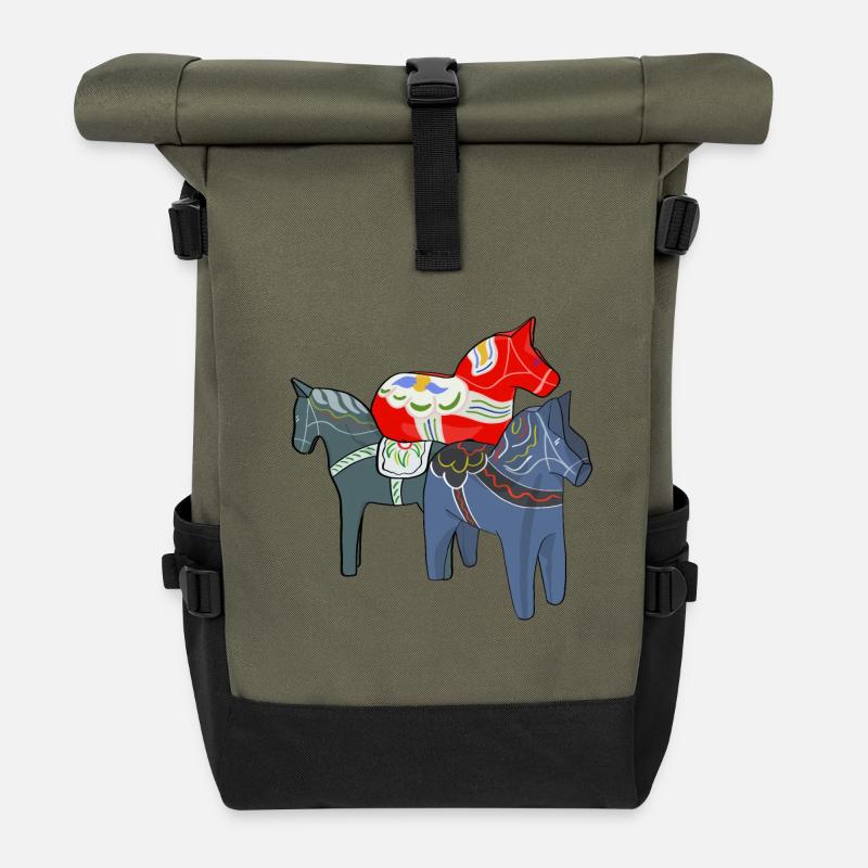 Dala Pferde - Rolltop Rucksack - Olive/Schwarz
