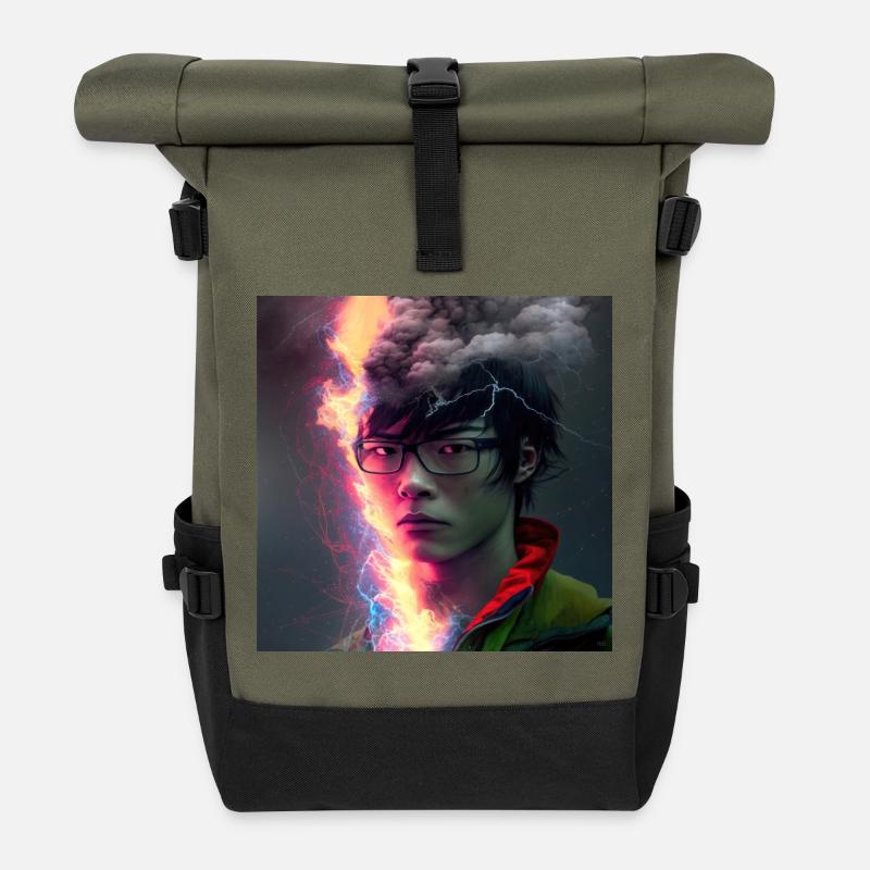 Portrait elektrik - Rift électrique visage néon - Sac à dos roll top - olive/noir