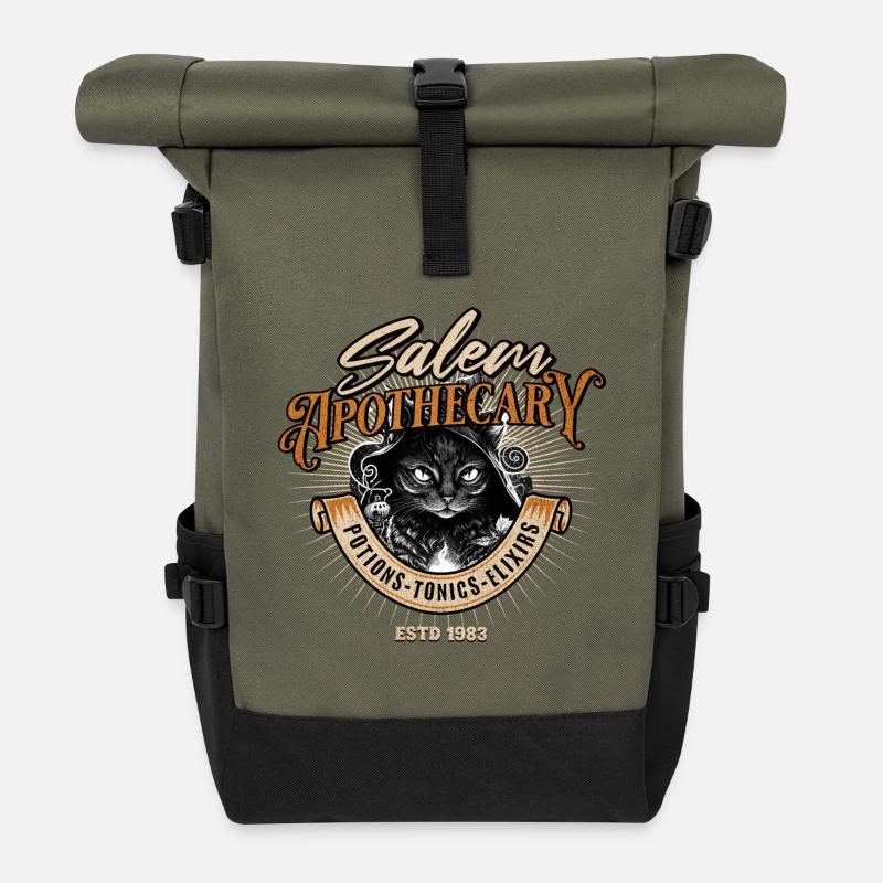 Wizard Cat Salem Apothecary - Roll Top Backpack - olive/black