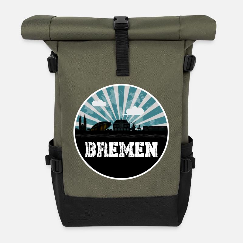 Bremen Skyline Blue Hour - Rolltop Rucksack - Olive/Schwarz