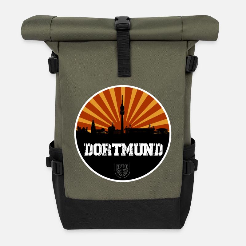 Dortmund Skyline Retro - Rolltop Rucksack - Olive/Schwarz