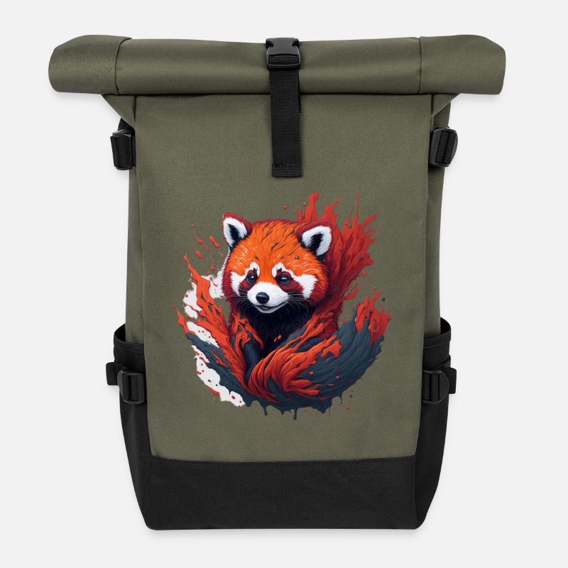 Roter Panda im Farbwirbel - Rolltop Rucksack - Olive/Schwarz