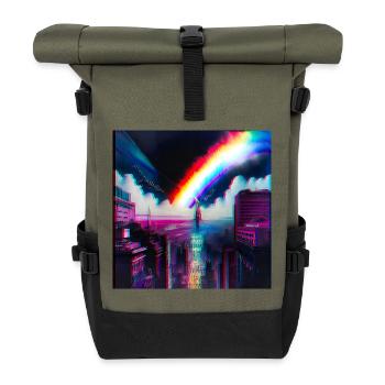 Regenbogen City Art Futuristisch - Rolltop Rucksack - Olive/Schwarz - Vorne