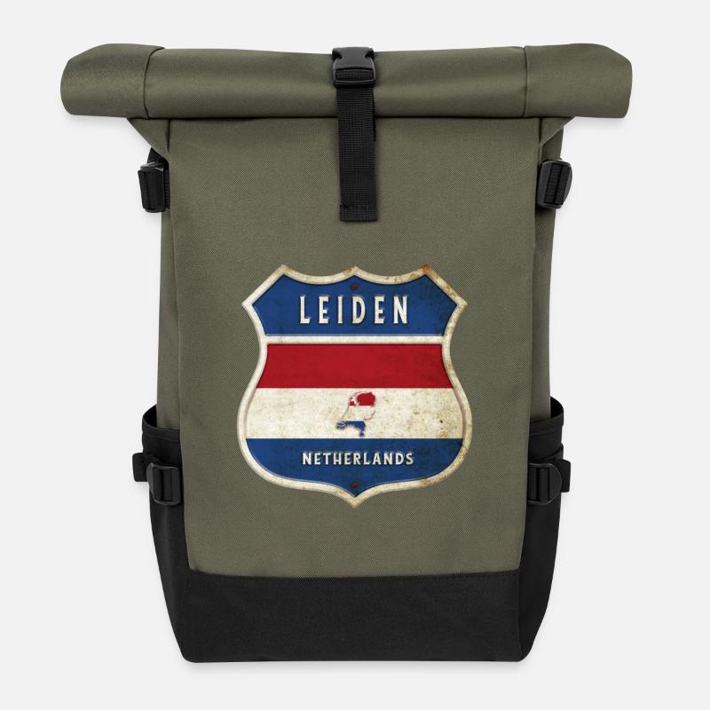 Leiden Niederlande Wappen Design - Rolltop Rucksack - Olive/Schwarz
