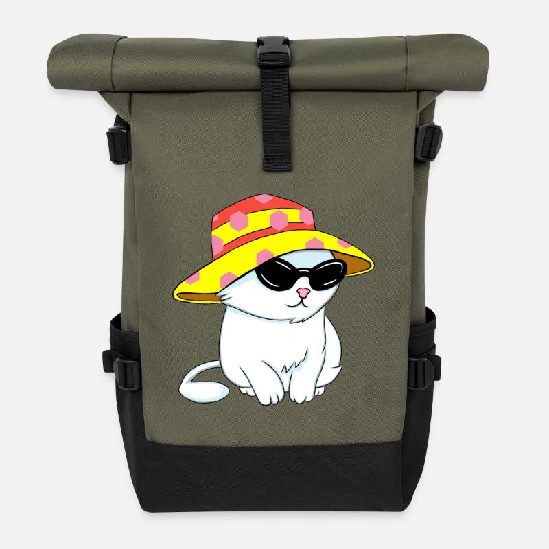 Kätzchen im Strandstil - Rolltop Rucksack - Olive/Schwarz