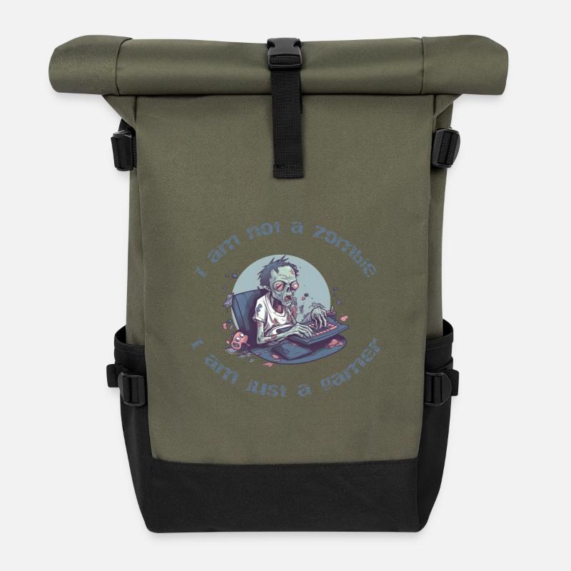 Ich bin kein Zombie, ich bin Gamer - Rolltop Rucksack - Olive/Schwarz