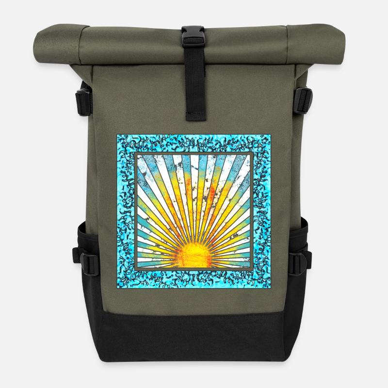 Sonnenaufgang mit Strahlenmuster - Mallorca Ibiza - Rolltop Rucksack - Olive/Schwarz