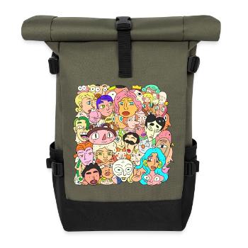 Viele Gesichter - Rolltop Rucksack - Olive/Schwarz - Vorne