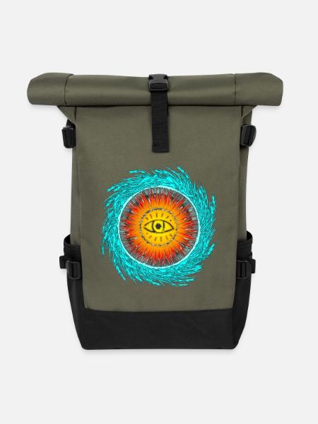 Augen-Tsunami Design  - Rolltop Rucksack - Olive/Schwarz