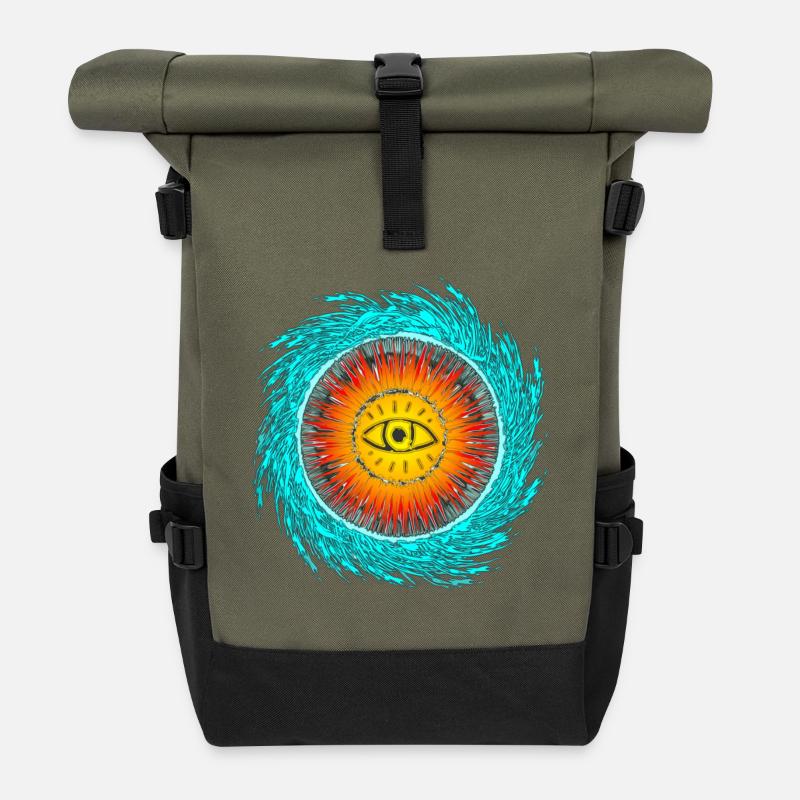 Augen-Tsunami Design  - Rolltop Rucksack - Olive/Schwarz