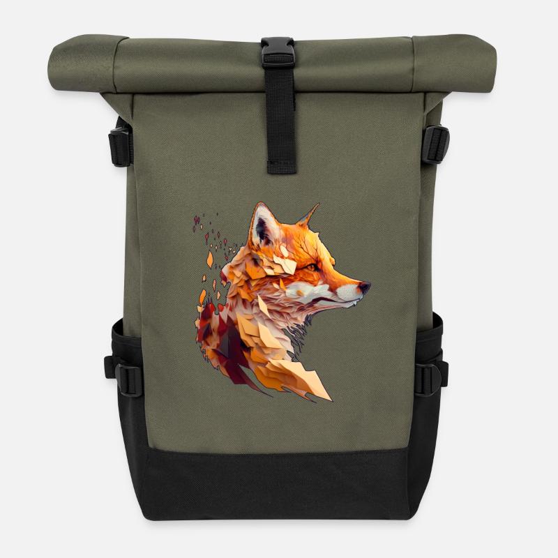Polygon Fox Design, Pretty Fox - Roll Top Backpack - olive/black