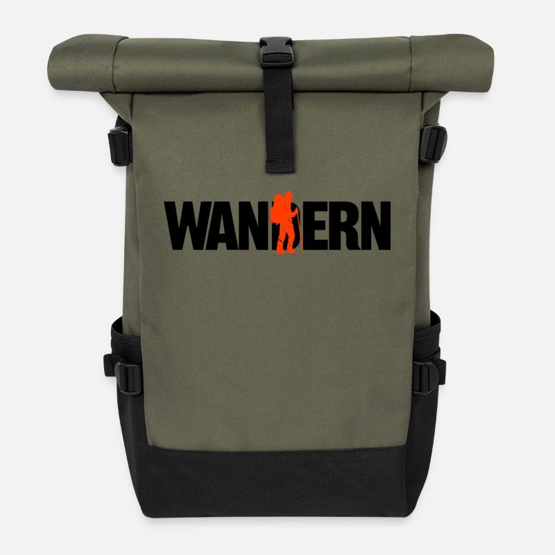 Bergwandern Wandern Berggipfel Statement Wanderer - Rolltop Rucksack - Olive/Schwarz
