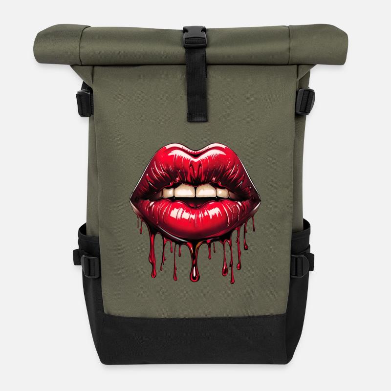 Lips - Roll Top Backpack - olive/black
