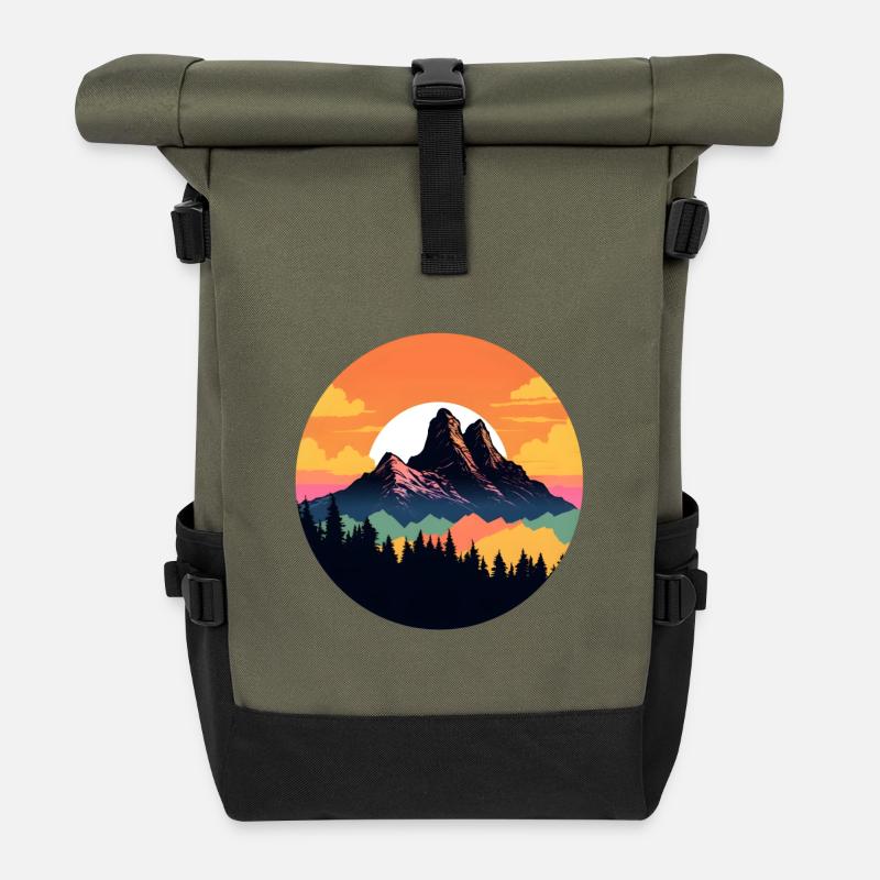 Malerischer Berg - Rolltop Rucksack - Olive/Schwarz