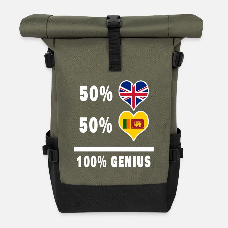 Sri Lanka and Great Britain 100% Genius Flag - Roll Top Backpack - olive/black