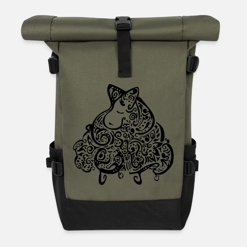 Abstraktes Schaf Ornamente - Rolltop Rucksack - Olive/Schwarz