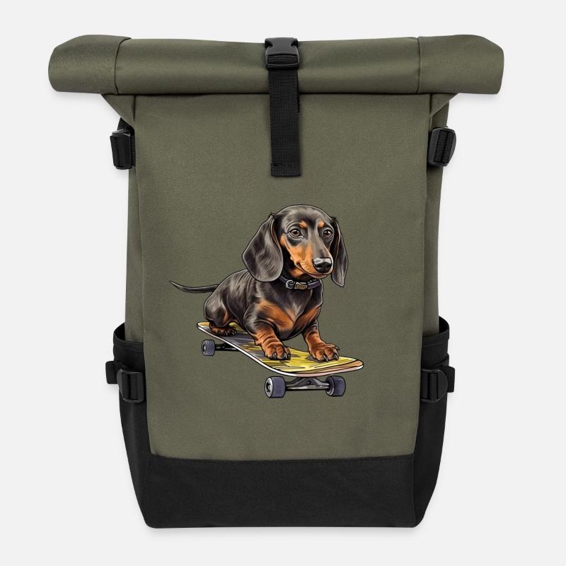 Aventure en skateboard teckel - Sac à dos roll top - olive/noir