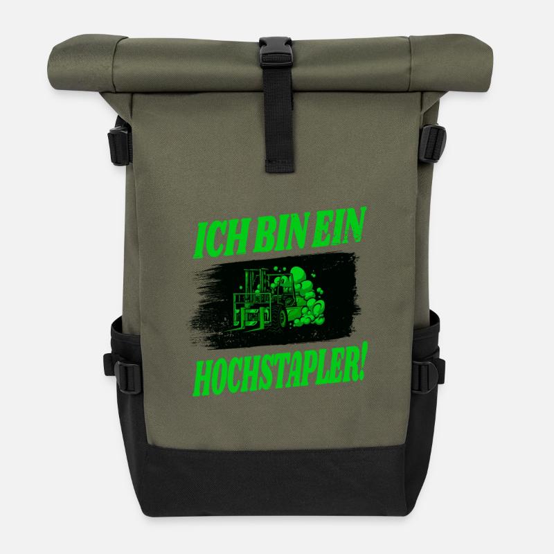 Gabelstapler Design - Rolltop Rucksack - Olive/Schwarz