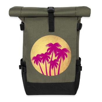 Circle Gold Palm Pink Holiday Deluxe South Seas Luxury - Roll Top Backpack - olive/black - Front