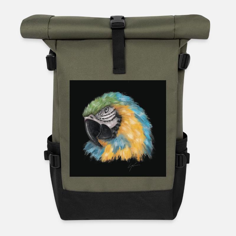 Colored parrot with watercolor style - Roll Top Backpack - olive/black