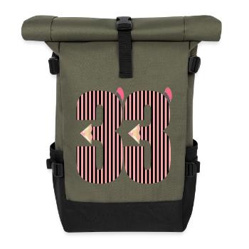 ZAHL 33 - DREIUNDDREIßIG - 33. Geburtstag - Rolltop Rucksack - Olive/Schwarz - Vorne