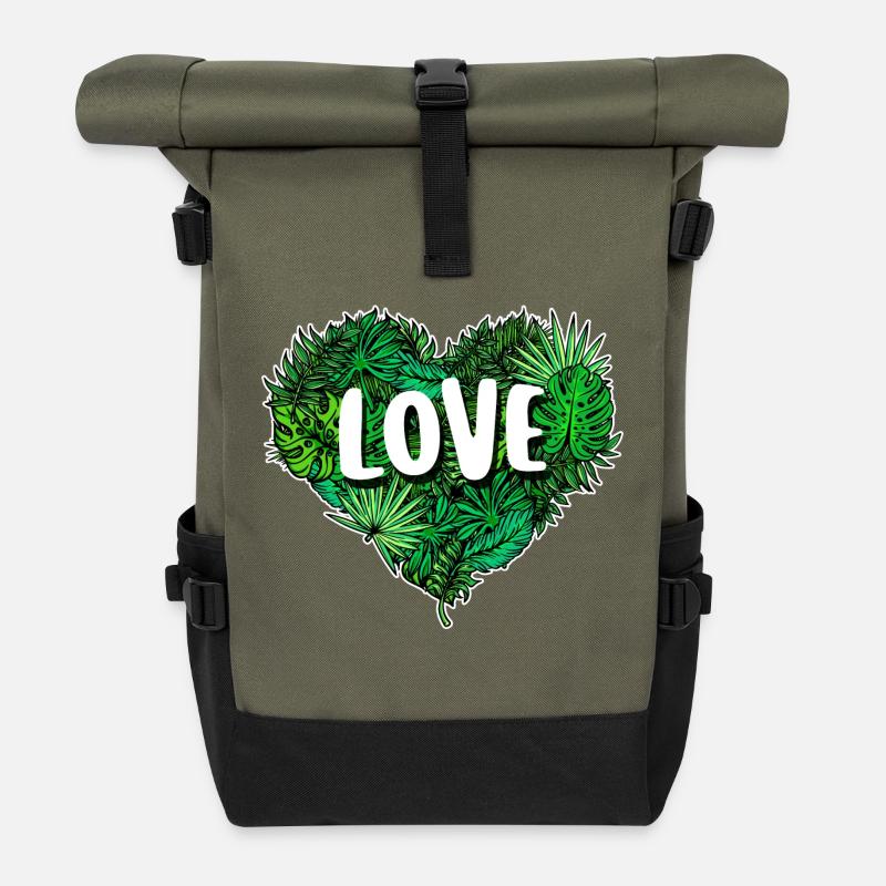 Heart Earth Mother Nature Saying Nature Conservation Environment - Roll Top Backpack - olive/black