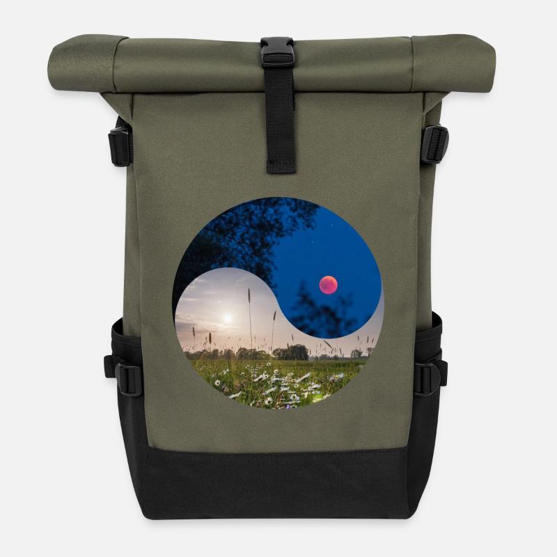Yin and Yang of the Lunar Eclipse and the Equinox - Roll Top Backpack - olive/black