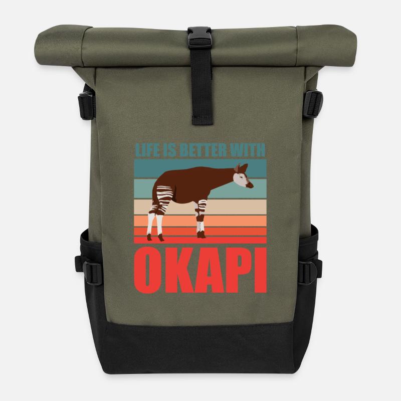 Okapi im Einklang mit der Natur - Rolltop Rucksack - Olive/Schwarz