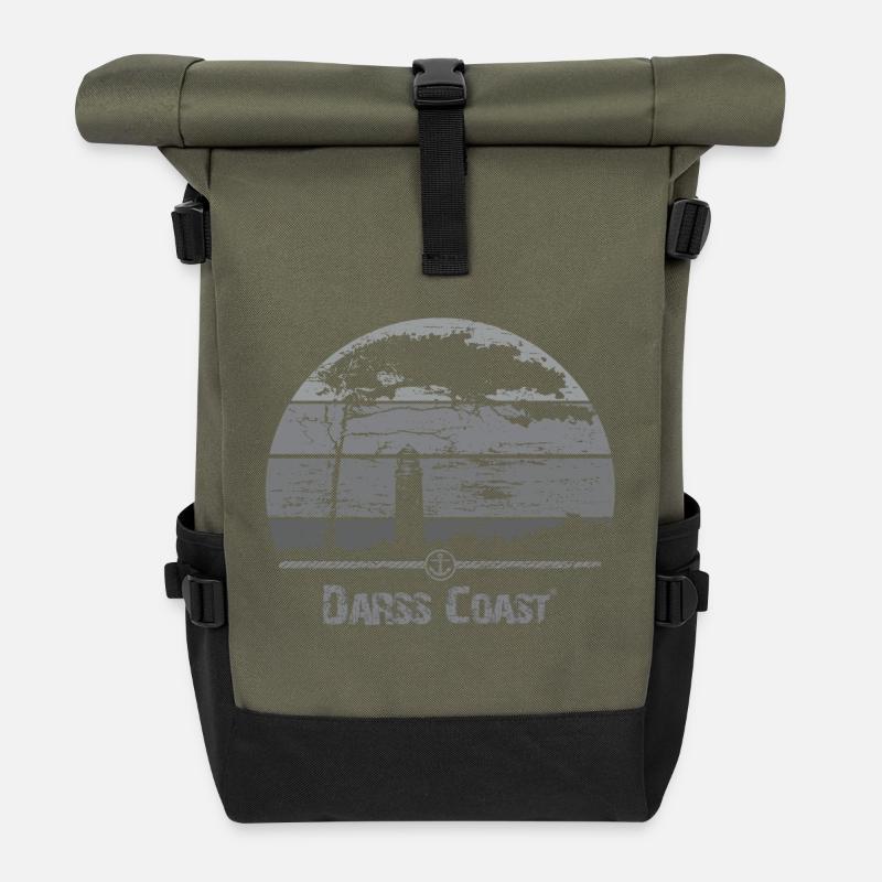 DarssCoast - Leuchtturm & Windflüchter - Rolltop Rucksack - Olive/Schwarz