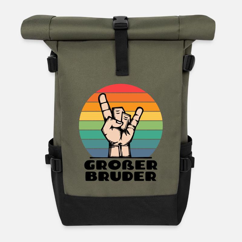 Stolzer Großer Bruder Statement Bruderherz - Rolltop Rucksack - Olive/Schwarz