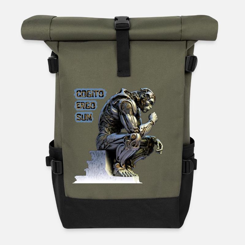 Cogito 02 - Cyborg Thinker Cogito Ergo Sum - Roll Top Backpack - olive/black
