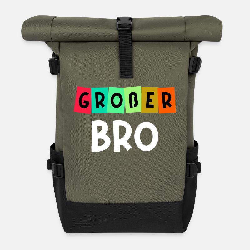 Geschwister Großer Bruder Spruch Bruderherz - Rolltop Rucksack - Olive/Schwarz