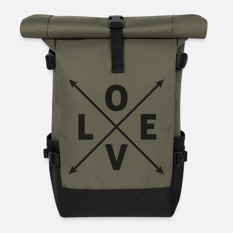 LOVE Arrows - Roll Top Backpack - olive/black