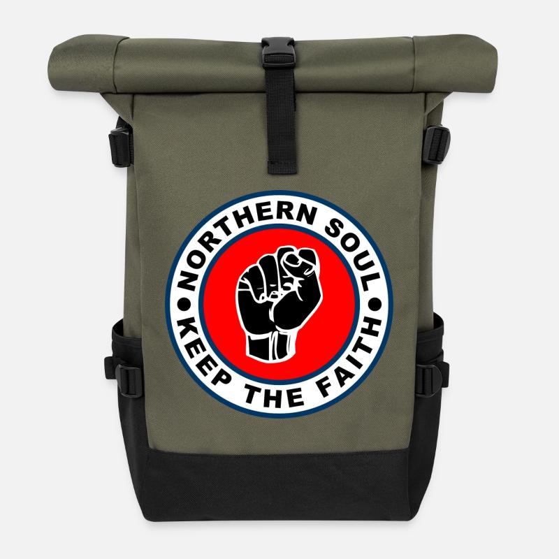 60s Style Northern Soul Keep The Faith Mod - Roll Top Backpack - olive/black