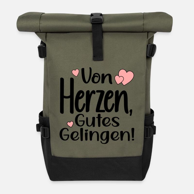 VON HERZEN - GUTES GELINGEN SPRÜCHE - Rolltop Rucksack - Olive/Schwarz