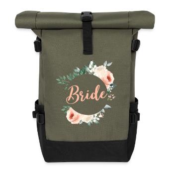 Team Bride! Green pastel wreath, customisable - Roll Top Backpack - olive/black - Front