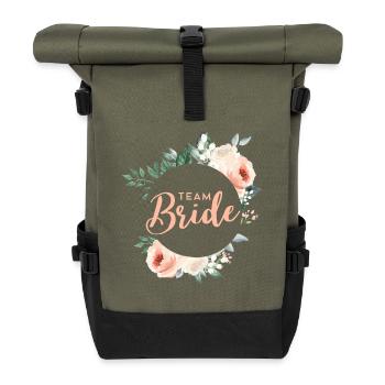 Team Bride! Green pastel wreath, customisable - Roll Top Backpack - olive/black - Front
