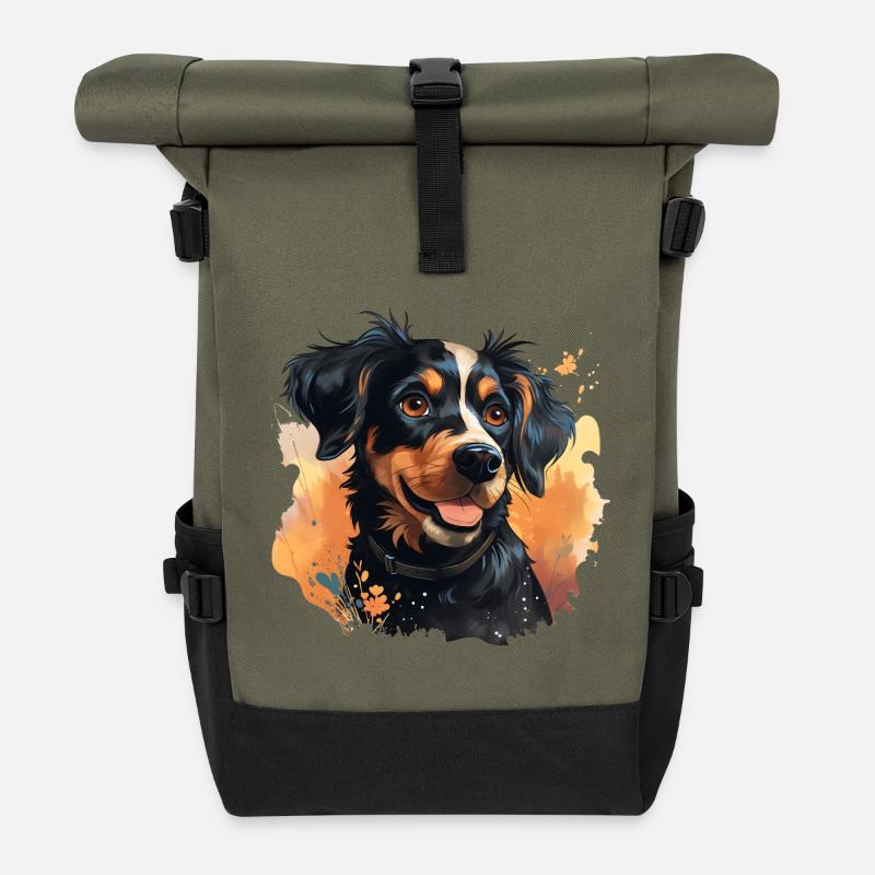Niedliches Hundedesign - Tiere, Freude, Liebe - Rolltop Rucksack - Olive/Schwarz