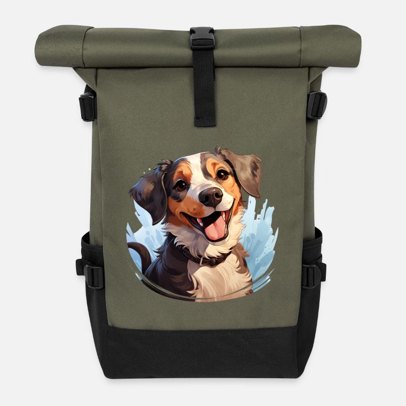 Niedliches Hundedesign - Tiere, Freude, Liebe - Rolltop Rucksack - Olive/Schwarz