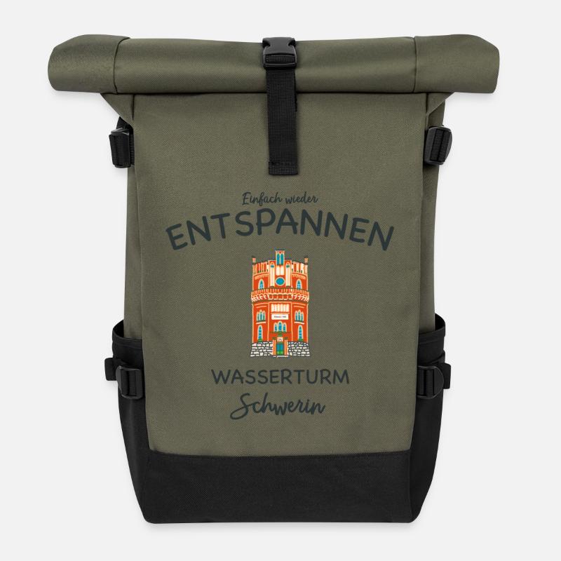 Schwerin, Wasserturm Weinberg, einfach Entspannen - Rolltop Rucksack - Olive/Schwarz
