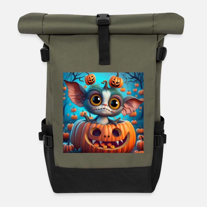 Petite Créature de Halloween dans Citrouille - Sac à dos roll top - olive/noir