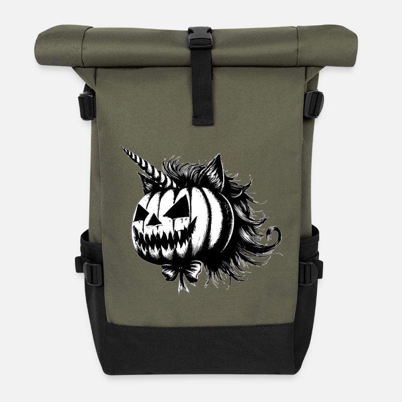 Halloween Einhorn Katze - Rolltop Rucksack - Olive/Schwarz