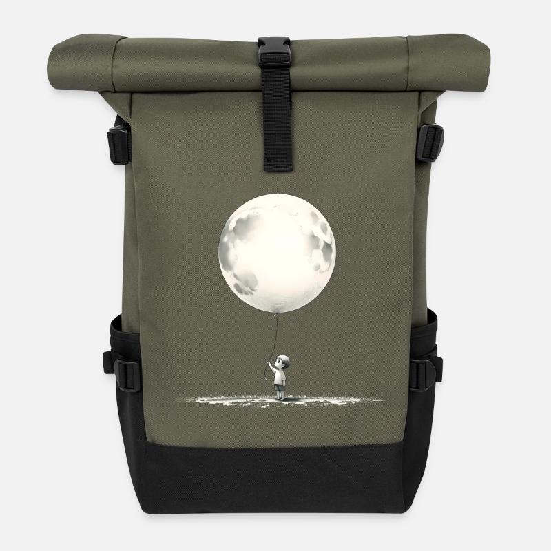 Enfant avec ballon de lune - Sac à dos roll top - olive/noir