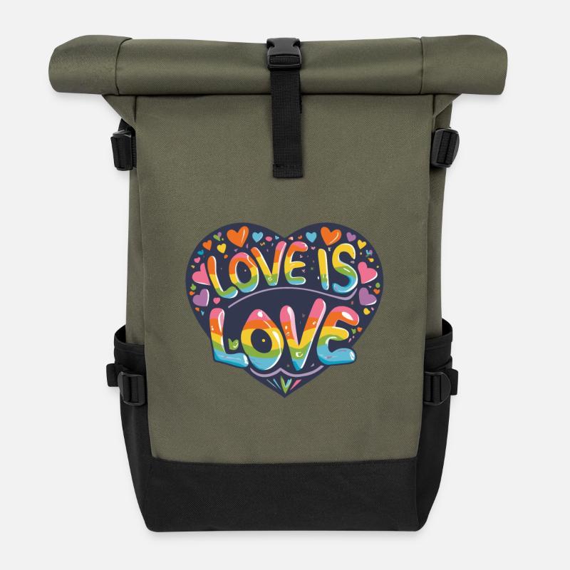 Love is Love - Rolltop Rucksack - Olive/Schwarz