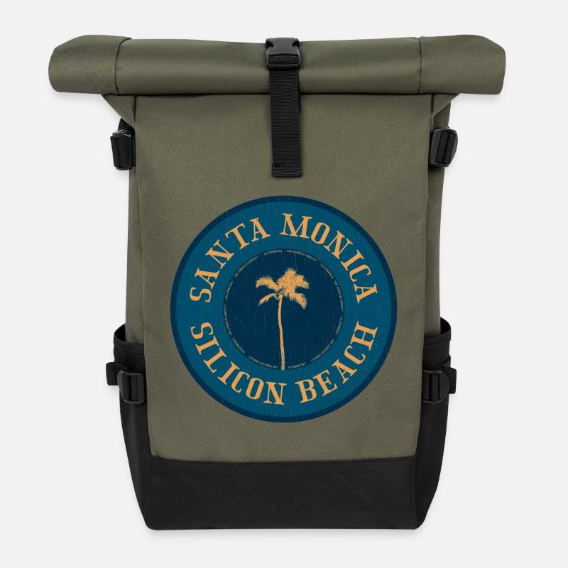Logo rétro de Santa Monica – Style Silicon Beach - Sac à dos roll top - olive/noir