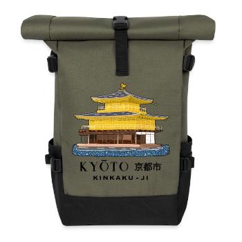 Kyoto, Kinkaku-ji, Golden Pavilion, Japan Temple - Roll Top Backpack - olive/black - Front