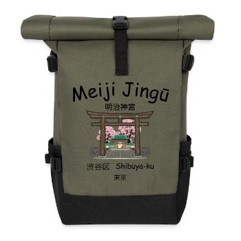 Tokyo Shibuya, Shinto Shrine Meiji Jingu, Japan, - Roll Top Backpack - olive/black - Front
