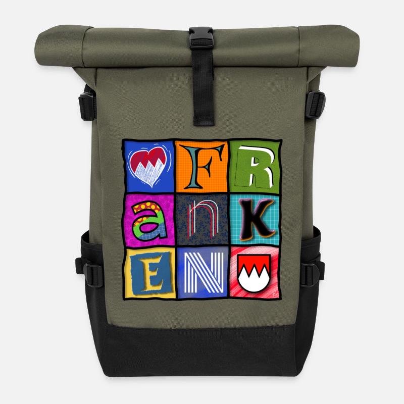 Franken - Pop-Art - cool - Rolltop Rucksack - Olive/Schwarz
